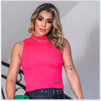 Blusa Feminina Regata Tricot Gola Alta