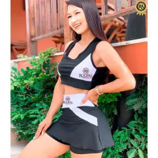 Conjunto Fitness Kelly Top E Short Saia Com Detalhes