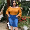 Saia Plus Size Jeans com Lycra Evang�lica