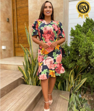 Vestido Midi Estampado Com Babado P M G