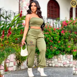 Conjunto Nayara Cropped E Cal�a Com Bolso