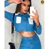 Jaqueta jeans destroyed Feminina