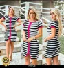 Vestido Feminino Listrado com Botoes