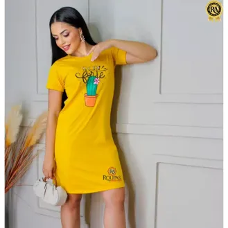 Vestido B�sico Algod�o Com Estampas