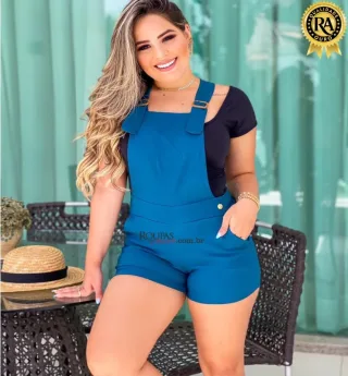 Jardineira Short Colorido Em Bengaline