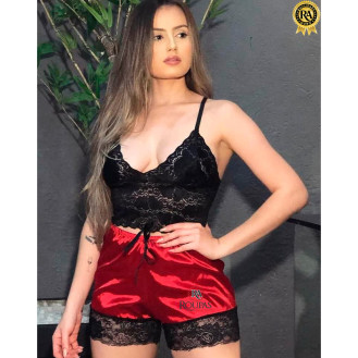 Baby Doll Cetim Com Renda 