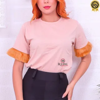 Tshirt B�sica Manga Pluma Em Algod�o