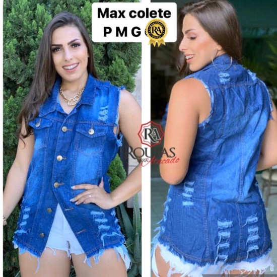 Maxi Colete Jeans Feminino