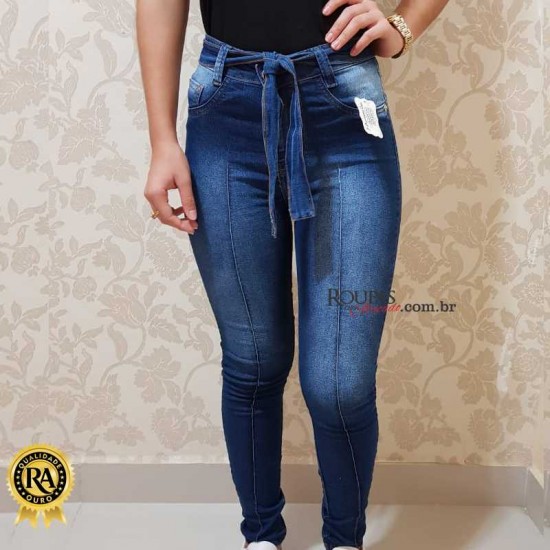 calça jeans feminina com laço na cintura