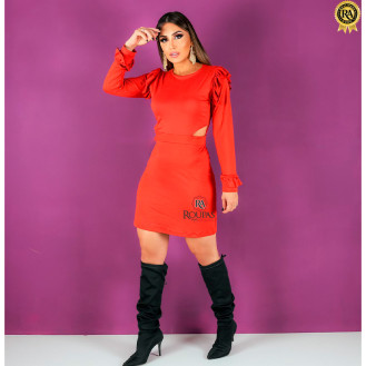 Vestido Andressa Manga Longa Babado E Recorte Na Cintura