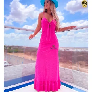 Vestido Longo Al�a Decote La�o Malha Laise