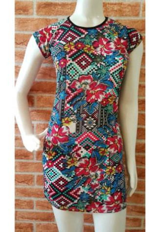 Vestido Curto Estampado Em Cacharrel