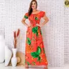 Vestido Longo Viscolinho Com Manga Lastex