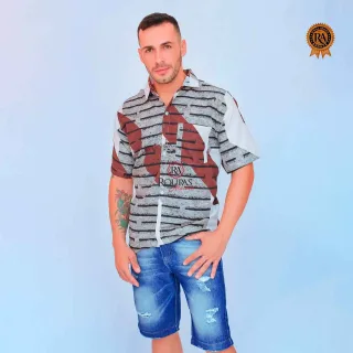 Camisa Social Listrada Manga Curta