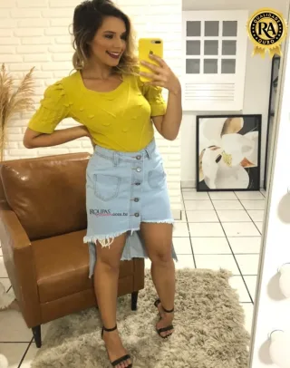 Saia Jeans Assim�trica Destroyed