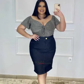 Saia Plus Size Jeans com Lycra Evang�lica