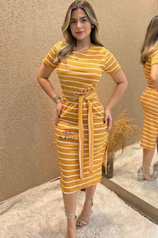 Vestido Listrado Com Amarra��o