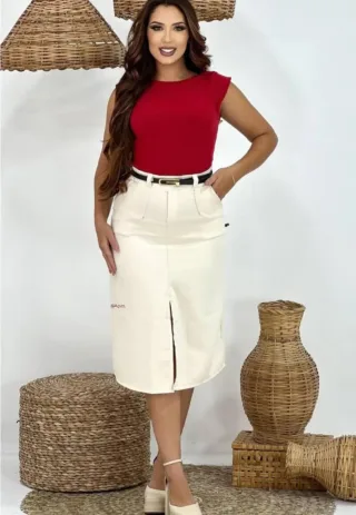 Saia Midi Alfaiataria Com Cinto