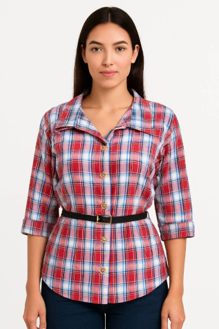 Camisa Social 3/4 Xadrez Feminina