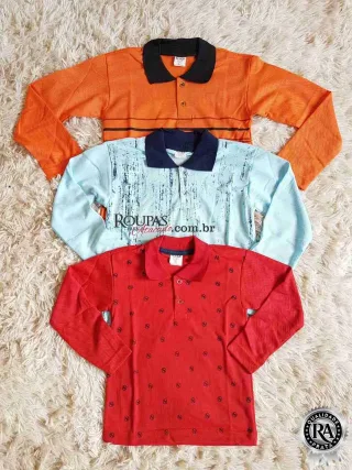 Camisa Gola Polo Manga Longa Infantil