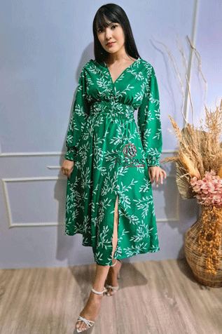 Vestido Shopia Estampado Manga Longa
