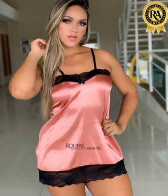 Camisola Em Cetim Com Elastano E Renda