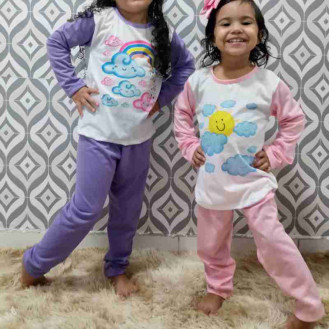 Pijama Infantil Manga Longa Com Aplica��o