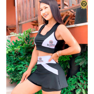 Conjunto Fitness Kelly Top E Short Saia Com Detalhes