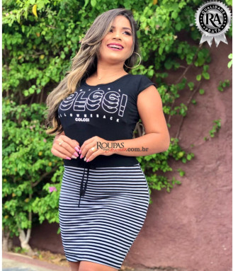 Vestido Curto Duas Cores Listrado
