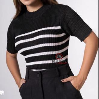 Blusa Listrada Tricot Com Manga