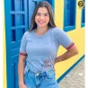 Blusa B�sica Feminina Algod�o Com Punho