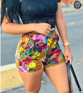  Short Curto Estampado Com Bolso 