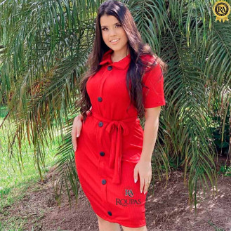 Vestido Midi Canelado Com Bot�es Na Frente